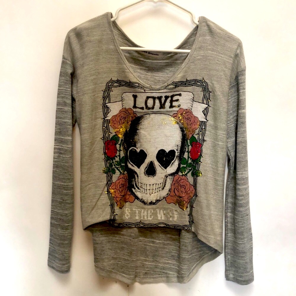 Rock Etiquette LS super soft skull tunic top S